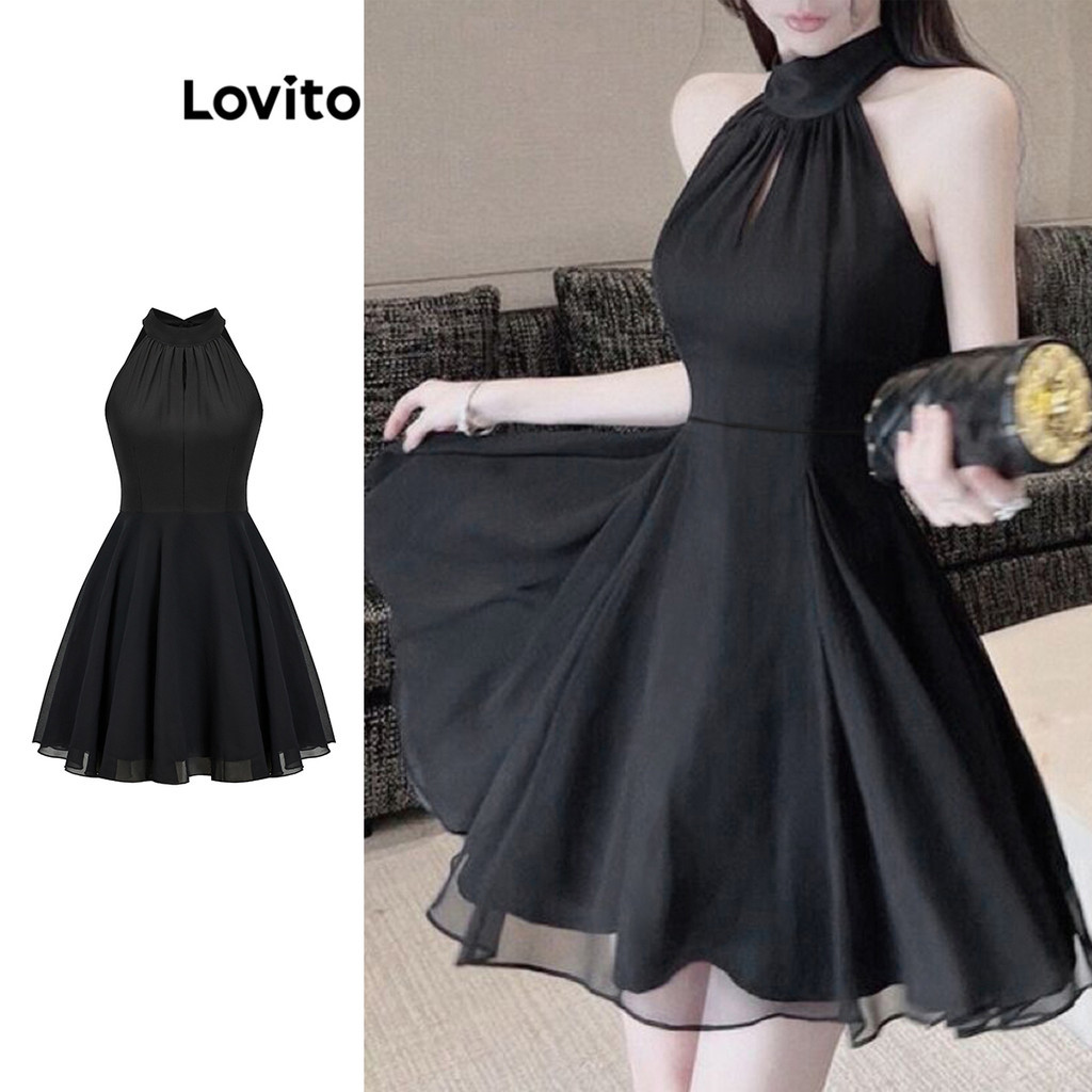 Lovito ชุดเดรสหรูหราชุดเดรสผูกหลังสองชั้นธรรมดาสําหรับผู้หญิง L80ED448