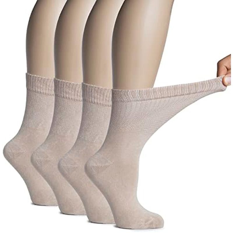 Hugh Ugoli Women's Soft Bamboo Diabetic Crew Socks, Wide, Loose Fit & Thin Socks with Seamless Toe &