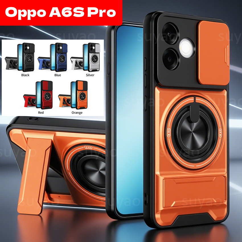 สําหรับOppo A6S Pro A6SPro 2026 เคสโทรศัพท์กล้องเลนส์เลื่อนผู้ถือหน้าต่างปลอกOppoA6SProแหวนแม่เหล็กว