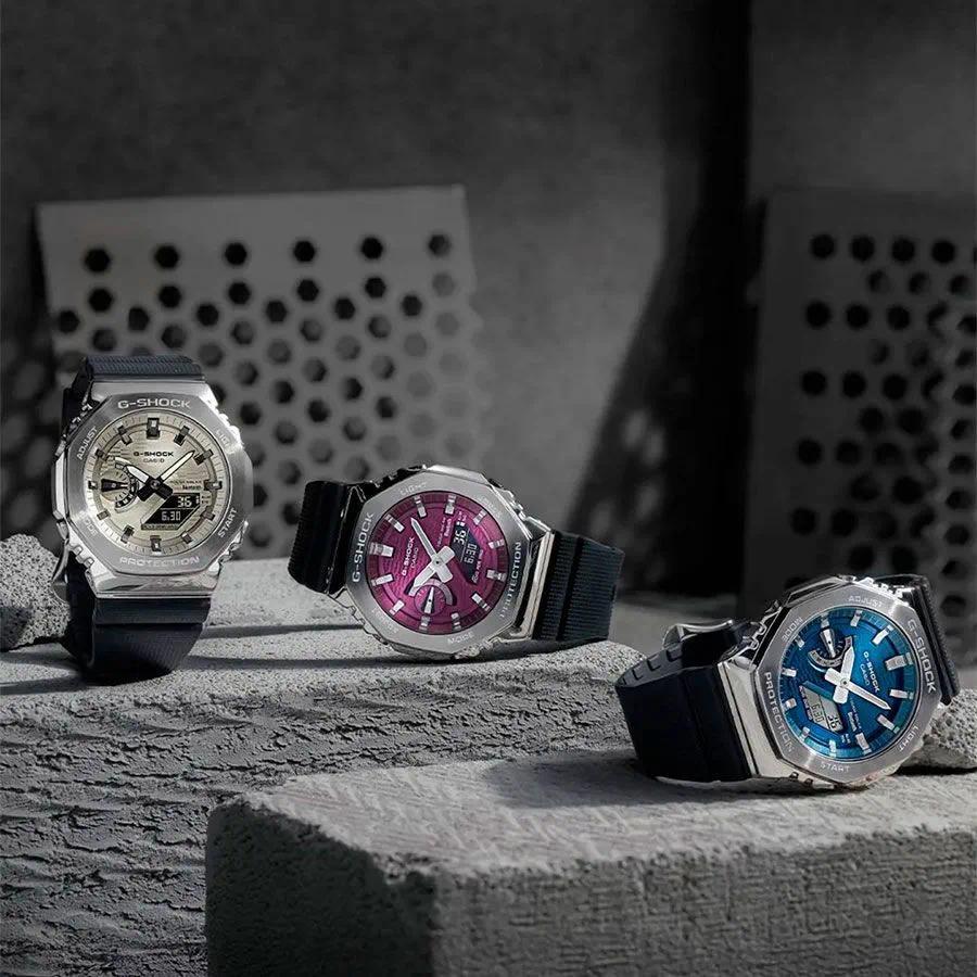 GBM-2100A-8B silvery series โลหะแปดเหลี่ยมนาฬิกา G-STEEL กีฬาเรซิ่นสายนาฬิกาโลหะเรซิ่นสายนาฬิกา p675