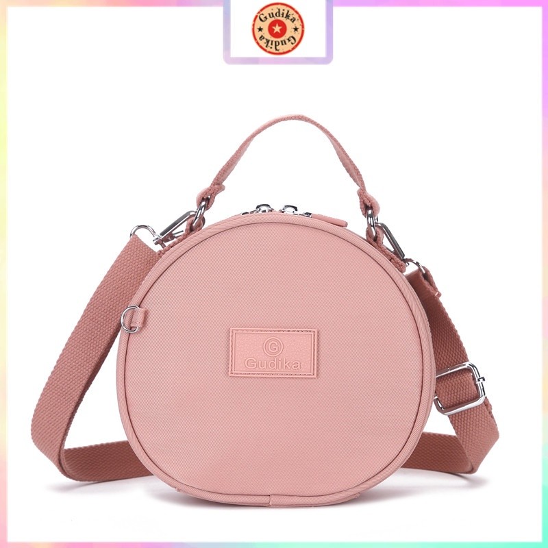 DC8 Gudika Womens Round Crossbody Bag Zip Large Storage Shoulder Bag Nylon Canvas Waterproof Sling B