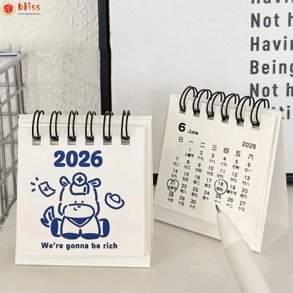 BLLISS Coil Calendar, การ์ตูนแบบพกพา 2026 ปฏิทินตั้งโต๊ะ, ปฏิทินขนาดเล็ก Plan Book เครื่องประดับตั้งโต๊ะ