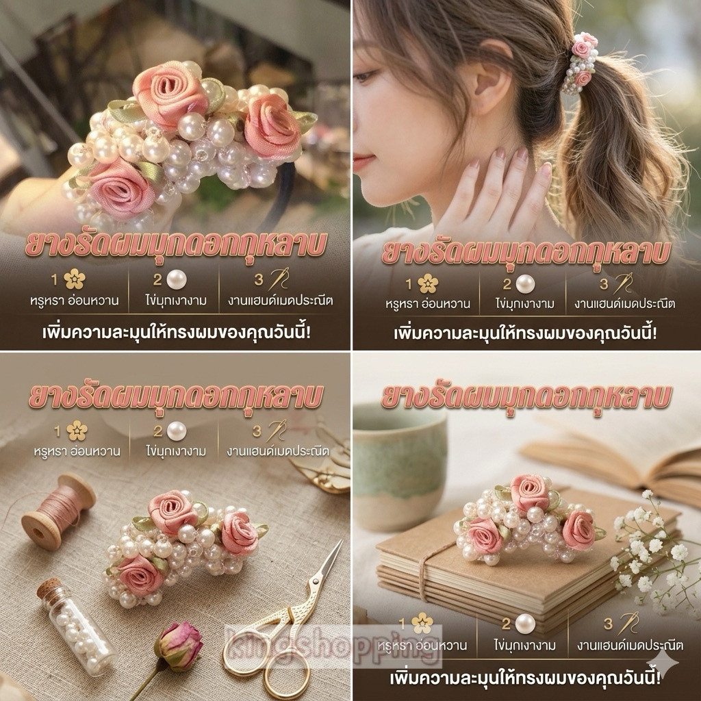 kingshopping（B123）ยางรัดผมมุกดอกกุหลาบสุดหวาน สวยหรู ดูแพง เครื่องประดับผม – โปรปัง