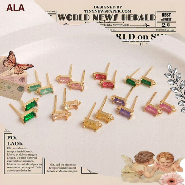 💖ALA เครื่องประดับ DIY💖กระเป๋าเข็มเงิน 925 สีทองจริง 14K รักษาสี ฝังด้วยซิรคอนสี่เหลี่ยมพร้อมต่างหูห้อย ต่างหูซิรคอนสีสันสดใส อุปกรณ์ทำมือ DIY【earrings ตุ้มหู ตุ้มหูห่วง ต่างหู ต่างหูห่วง ตะขอต่างหู earring】