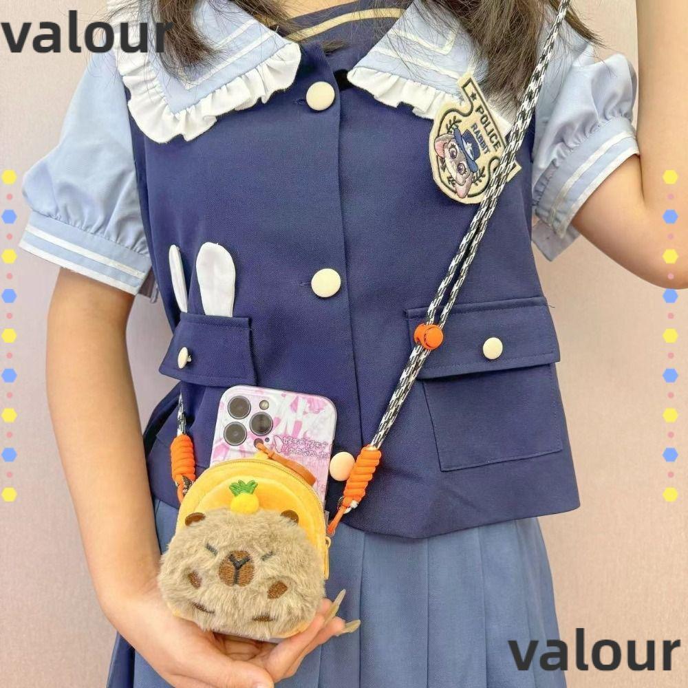 VALOUR Capybara กระเป๋าใส่เหรียญ,น่ารักการ์ตูนอเนกประสงค์กระเป๋าโทรศัพท์มือถือ,แฟชั่นอะนิเมะตุ๊กตากระเป๋าสตางค์ไหล่กระเป๋า Messenger