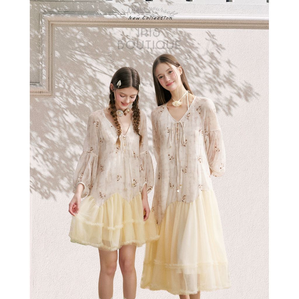 Original Design IRIS BOUTIQUE Trims series summer ID73888-ID73897 Sheer Blossom Dress เดรสคอวีแต่งเชือกผูกด้านหน้า