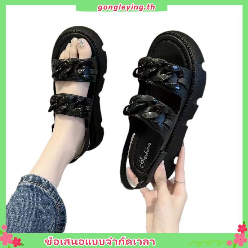 ใหม่ล่าสุดรองเท้าแตะผู้หญิง Jelly Rubber Sandals Chain Pattern Soft Back Strap สบาย Anti Slip HILOS 