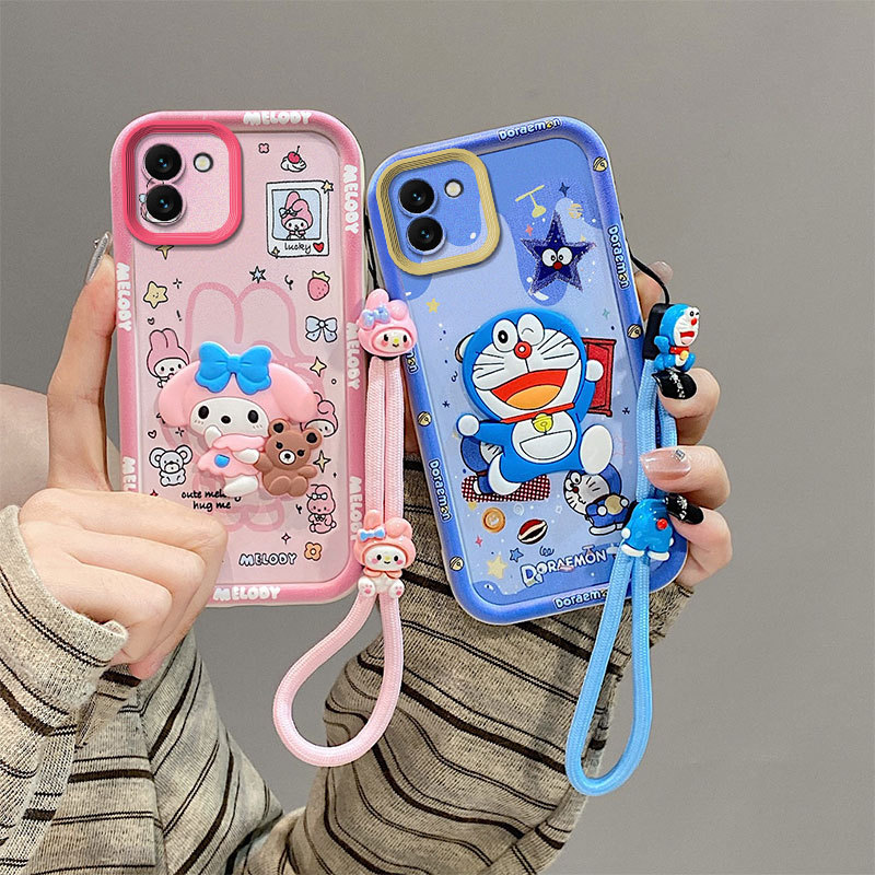 เคสสําหรับ Samsung Galaxy A03 / A035F น่ารักกระต่ายตัวอักษรพิมพ์เคสโทรศัพท์ซิลิโคนอ่อนนุ่ม Anti-Drop กันชนฝาครอบ 3D Charm สายคล้องมือ