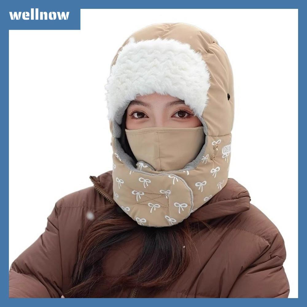 WELLNOW Pullover Hat, Cold Proof Bow Pattern Balaclava Hat, Warm Windproof Cycling Winter