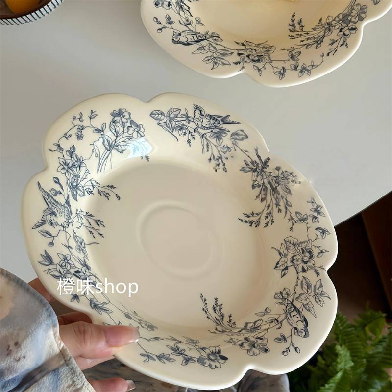 French Retro Ceramic Cake Western Food Dessert Plate Rice Bowl Noodle Bowl Dish Good-looking Tablewa