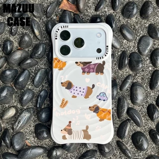เคสไอโฟน แม่เหล็ก ลอนคลื่น มุมหนากันกระแทก ซิลิโคนขาว ลายสุนัขฮอตดอก สวยงาม iPhone 17 16 15 14 13 Pro Max