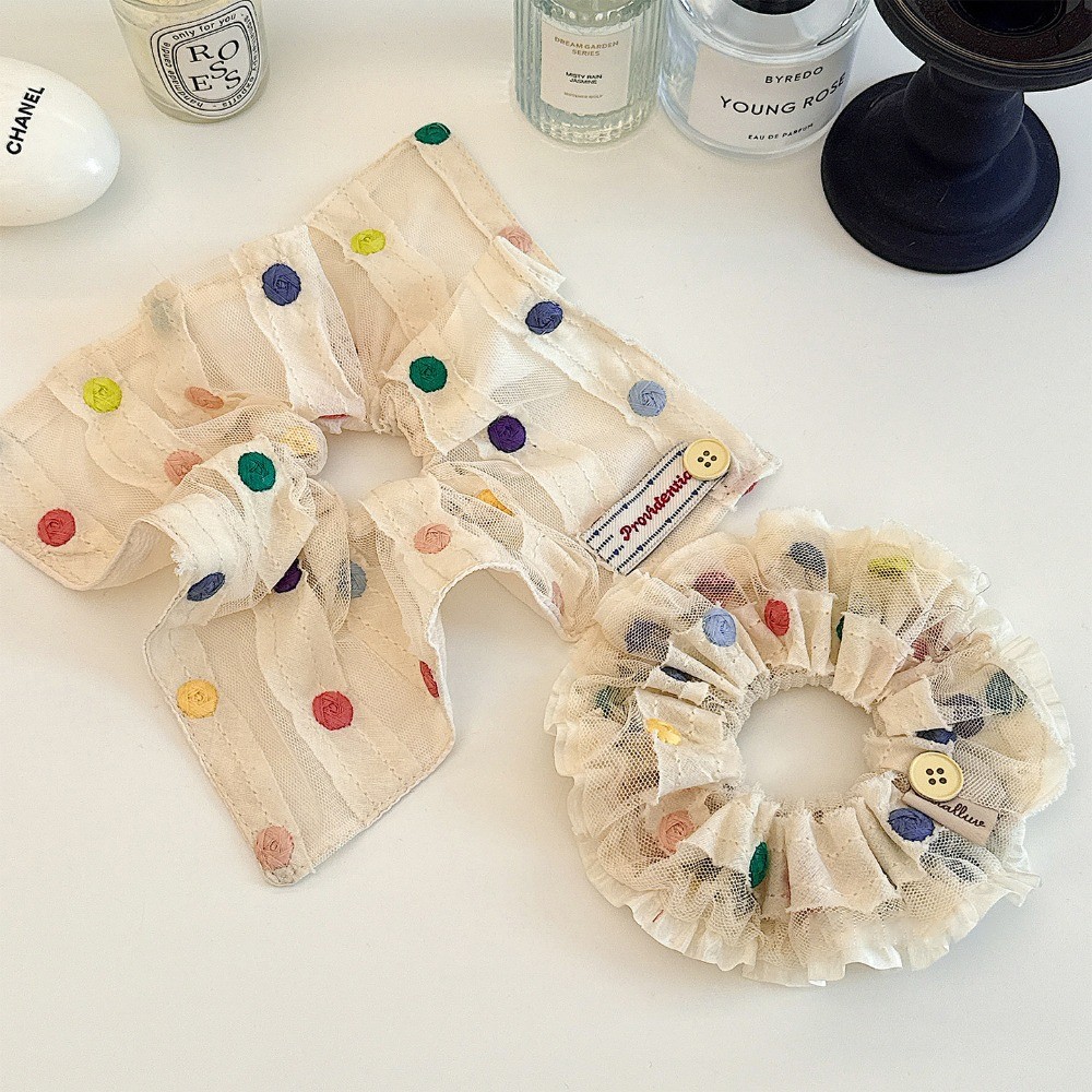 Kovoi/สไตล์เกาหลีที่มีสีสัน Polka Dot ลูกไม้ผ้าพันคอสแควร์ Scrunchy ผม Tie หญิง High-End Feeling Tie ผมขนาดใหญ่สแควร์อุปกรณ์เสริมผมหัว