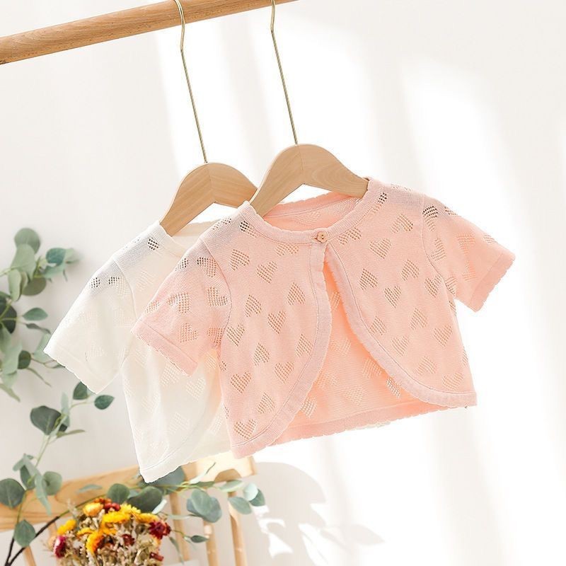 เสื้อสเวตเตอร์ถัก Princess Baby Air Conditioning Hollow Chi maned Coriginitioning Baby เสื้อยืดแขนสั้นผู้หญิงถักเข็ม肩外套 KSS29