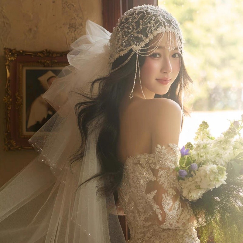 1 ชิ้นวินเทจลูกไม้โบว์ริบบิ้นพู่ผมสุทธิยาวผ้าคลุมหน้าอุปกรณ์จัดงานแต่งงาน