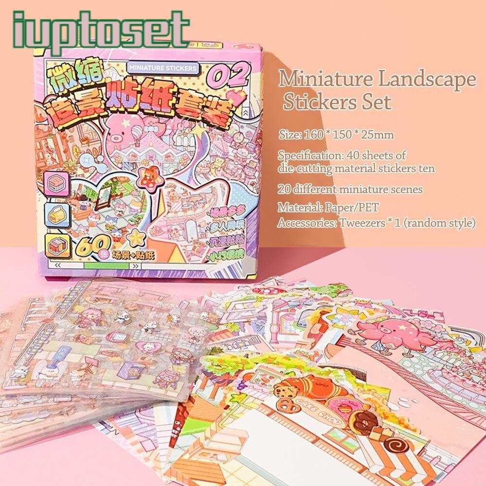 IUPTOSET Visual Stacking Sticker, DIY Cartoon Miniature Scene Sticker, PET Visual Stacking Notebook 