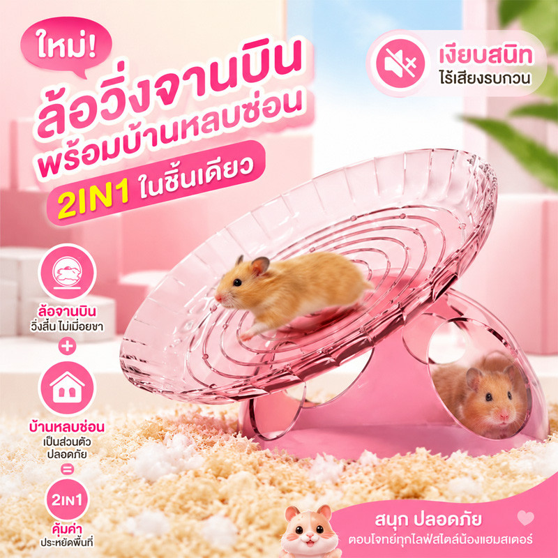 จักรวิ่งแฮมเตอร์ ไร้เสียง จักรวิ่งแบบจาน 18cm ของเล่นหนูแฮมเตอร์ ล้อวิ่งแฮมเตอร์ จานหมุนฮัมสเตอร์