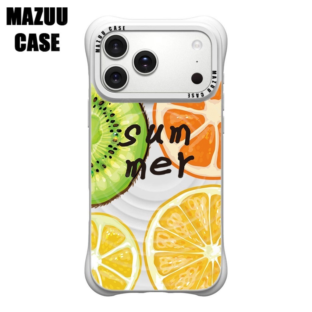 เคสไอโฟน ซิลิโคนสีขาว แม่เหล็ก กันกระแทกมุม ลายผลไม้ส้ม เลมอน และกีวี สไตล์ซัมเมอร์ สำหรับ iPhone 17 16 15 14 13 12 11 P
