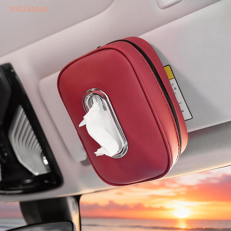 [Initiatour] Car Tissue Box Holder Nappa Leather Car Center Console Armrest Napkin Box Sun Visor Bas