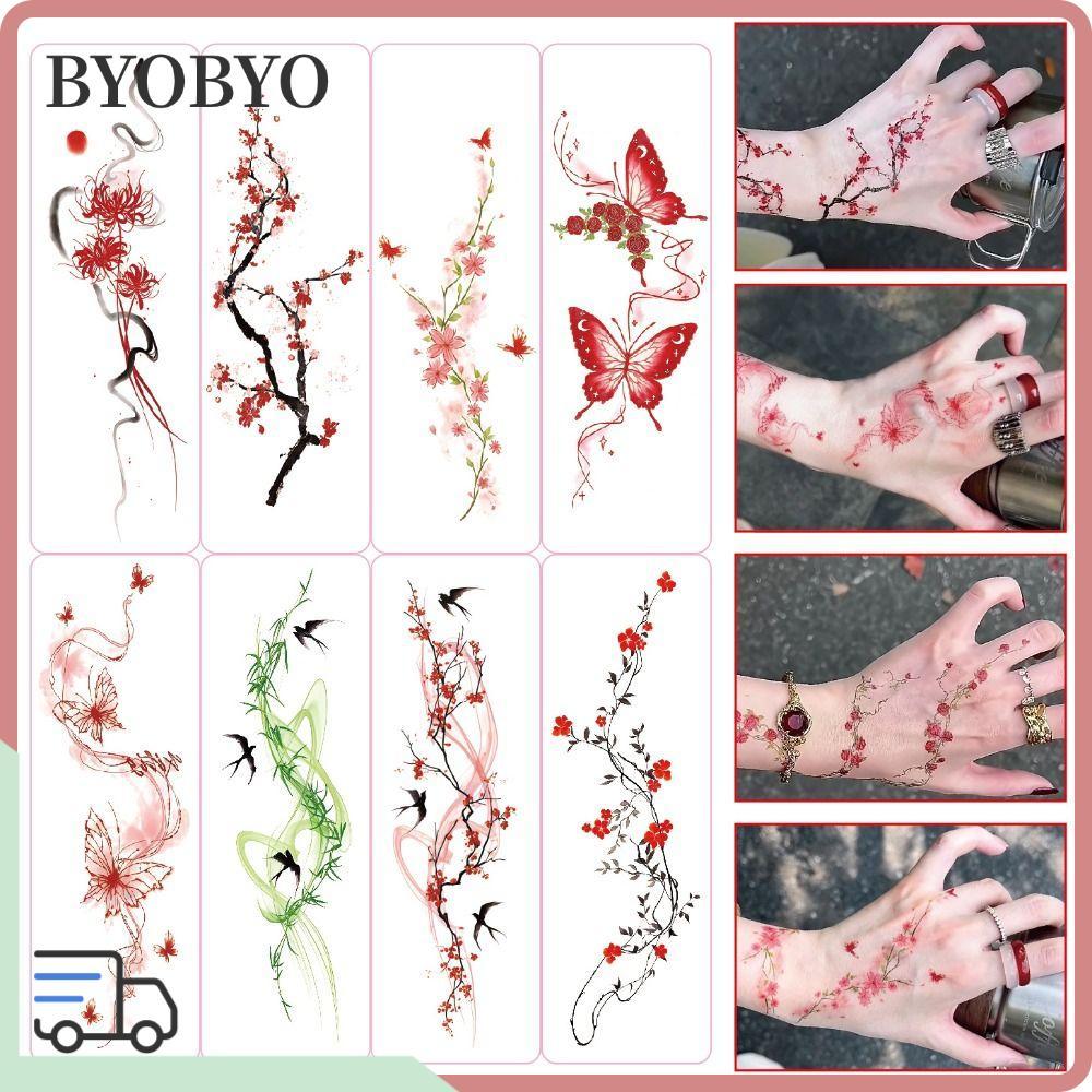 BYOBYO 20 ชิ้นรอยสักชั่วคราว, Glitter กันน้ําแขน Tattoo, DIY ดอกไม้ผีเสื้อ Tattoo สติกเกอร์หญิง