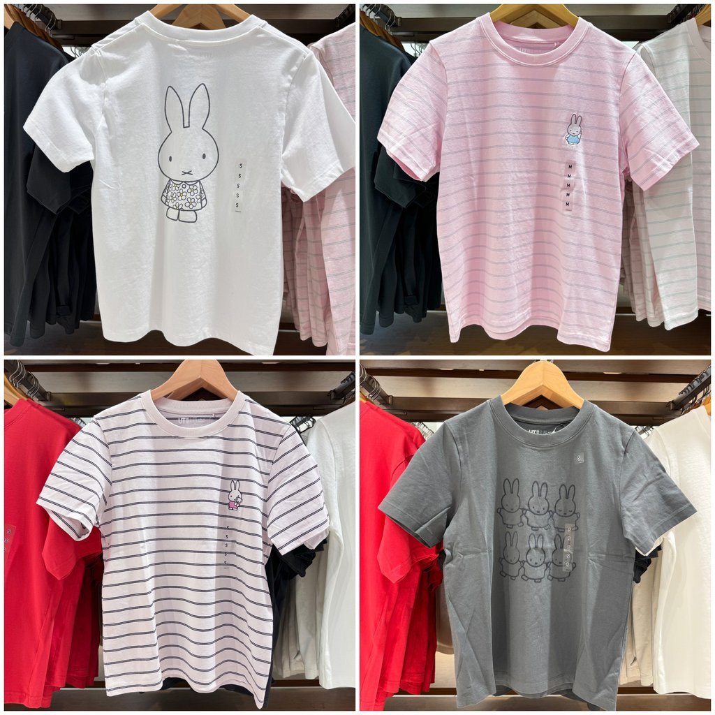 UNIQLO Unisex Miffy การ์ตูนพิมพ์แขนสั้นเสื้อยืดผ้าฝ้ายแท้คอกลมหลวม 485347