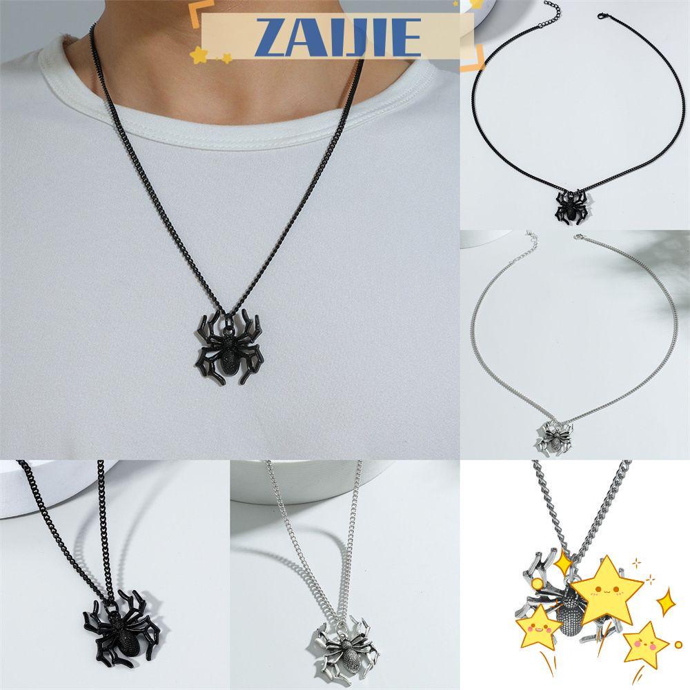 ZAIJIE สร้อยคอจี้แมงมุม Street Biker ไม่จางหายสีเงิน Choker สแตนเลส