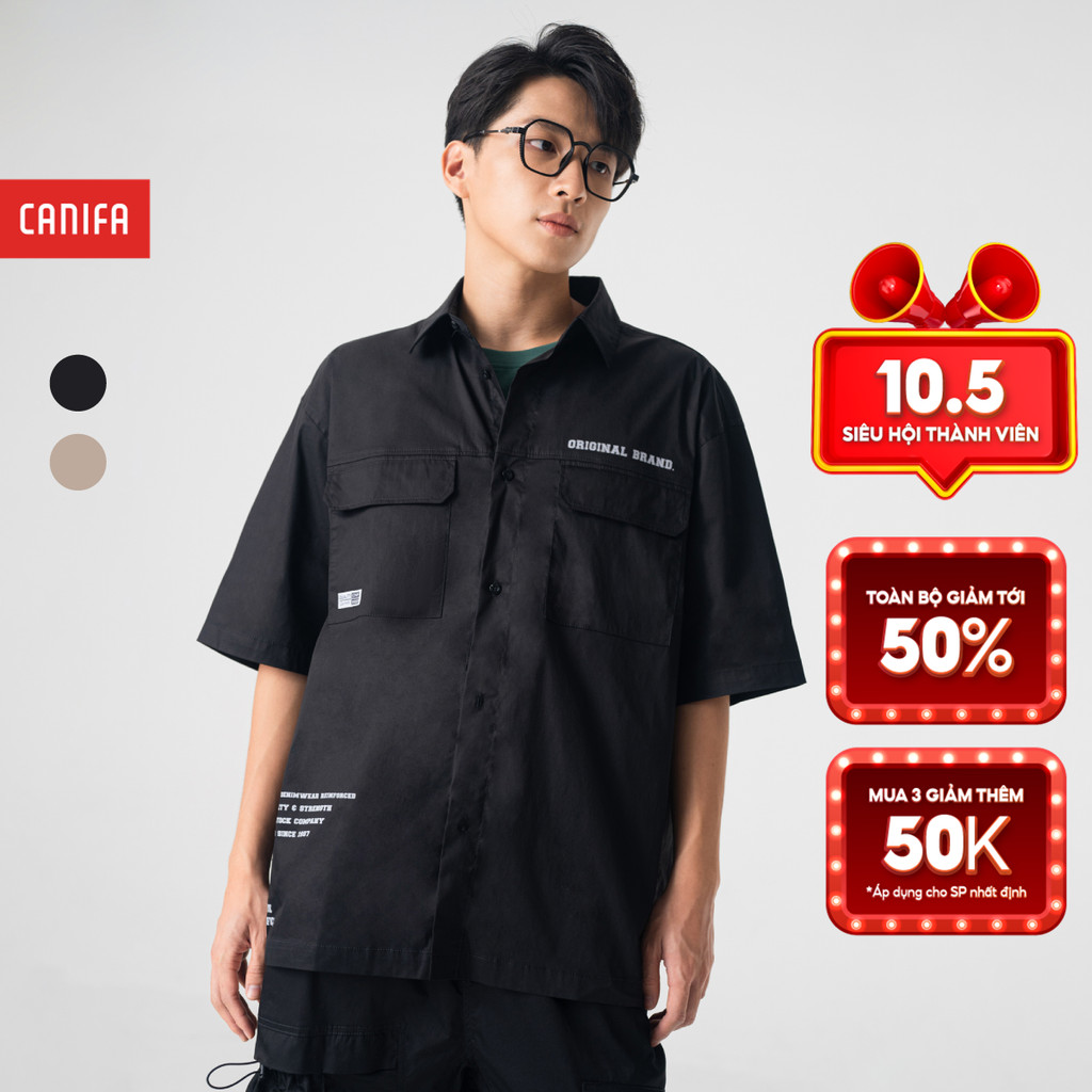 เสื้อเชิ้ตผู้ชาย CANIFA คอปกเยอรมันและแขนพิมพ์ลาย 8TH23S003