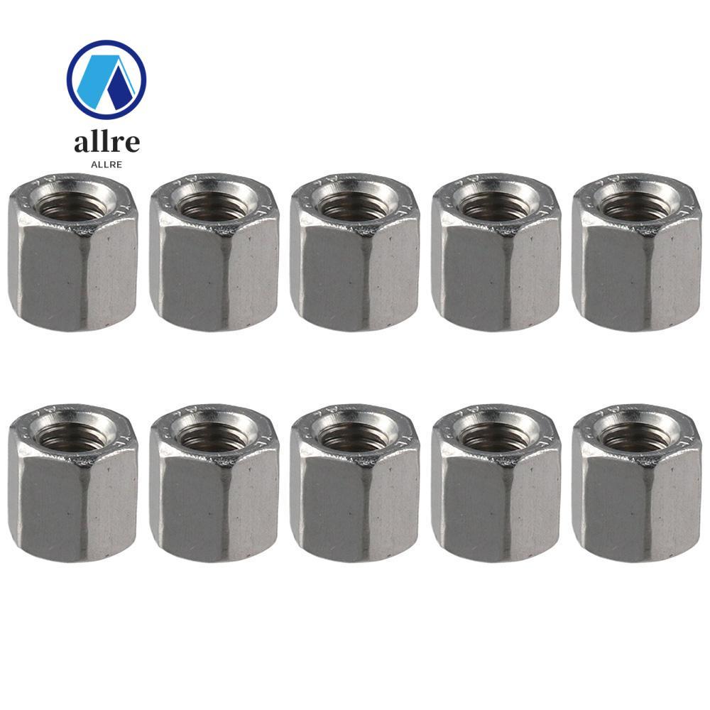 ALLRE 10 ชิ้น Hex Coupling Nuts, Silver Tone 304 สแตนเลสสตีล Hex Nuts, Smooth M3 M4 M5 M6 Hex Rod กา