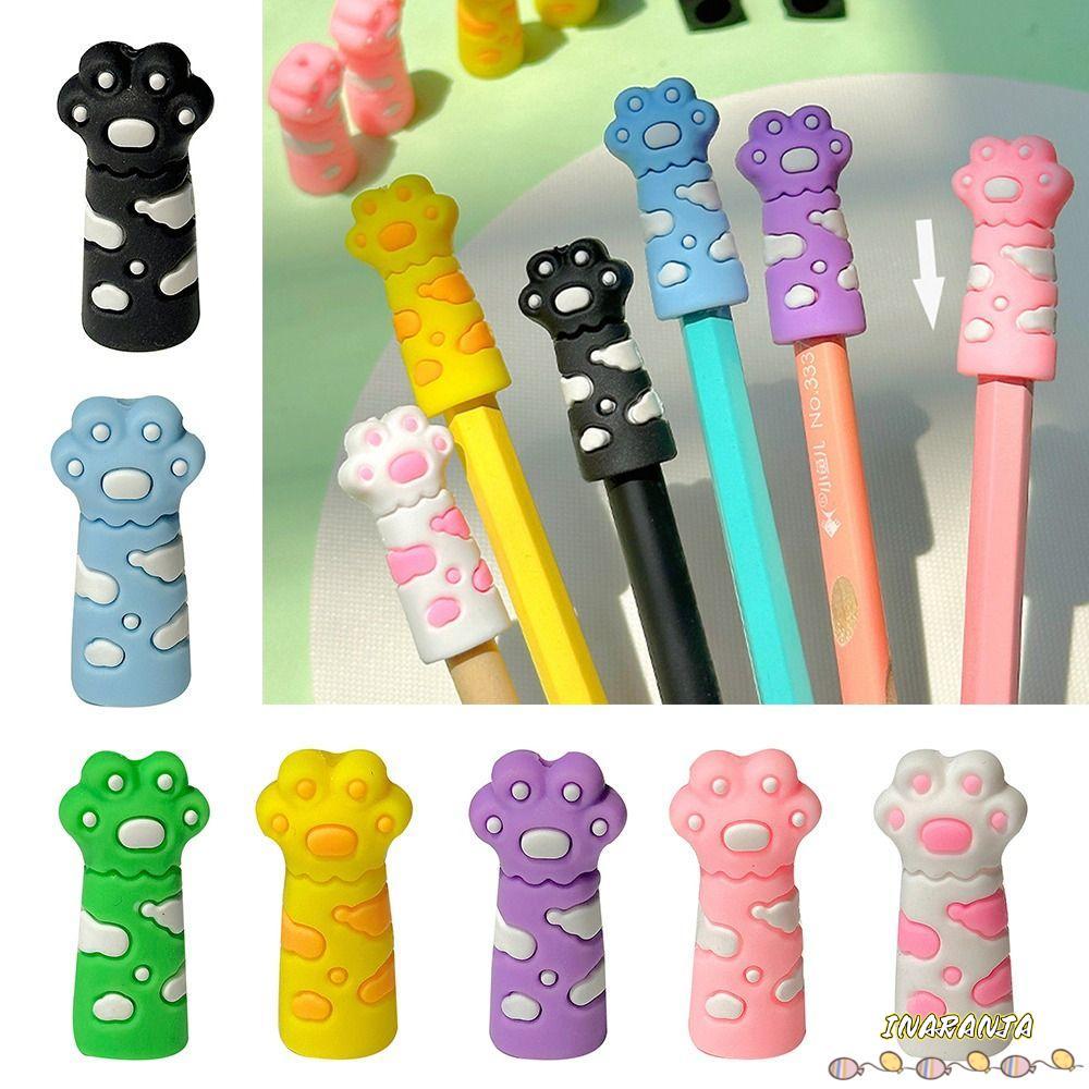 INARANJA ปลอกดินสอ, หมวกปากกาซิลิโคนอ่อนนุ่มป้องกันการเคี้ยว, การ์ตูน หลากสี Cat Claw Pencils Extender ของขวัญ