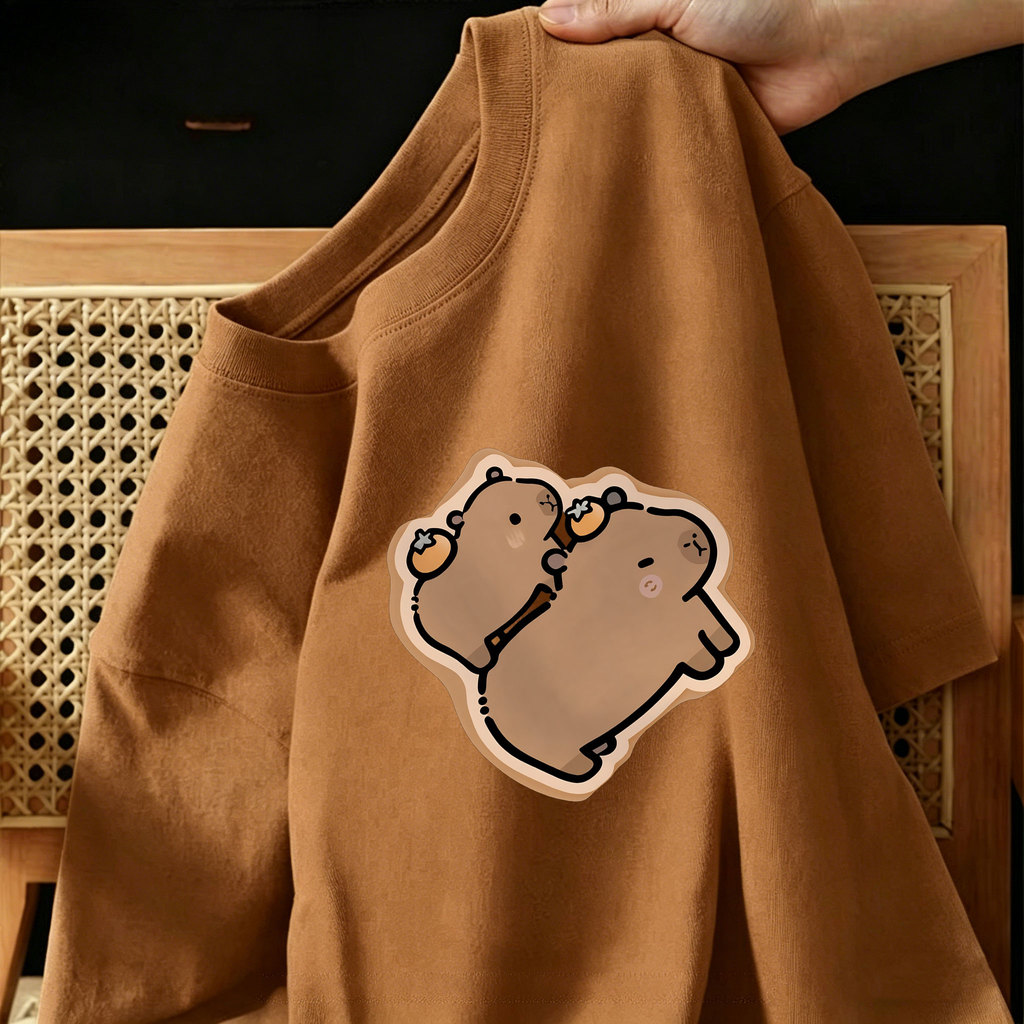 เสื้อยืด Cotton 100%sSI Baju เสื้อยืดแขนสั้นผู้ชาย Budak Sleeve, Gaya Lucu, สีสรร, ชมพู, แอปริคอท, H