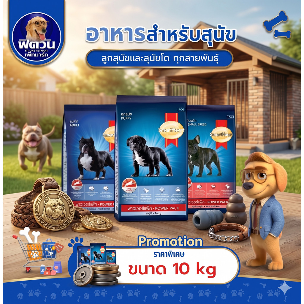 อาหารสุนัข SmartHeart POWER PACK ทุกสูตร ขนาด 10 kg.{อาหารสุนัขเม็ด}