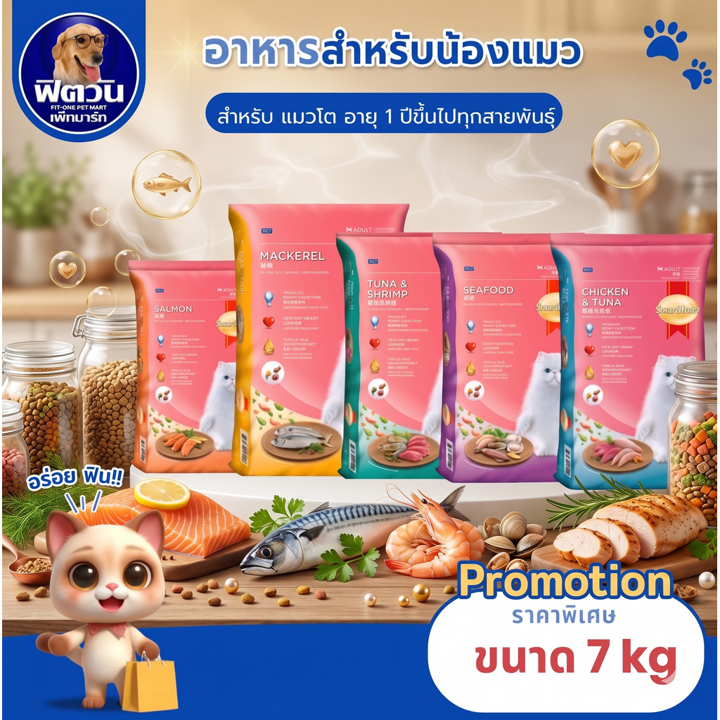 อาหารแมว SmartHeart รวมทุกรสชาติ สำหรับแมวทุกสายพันธุ์ ขนาด 7กก.{อาหารแมวเม็ด}