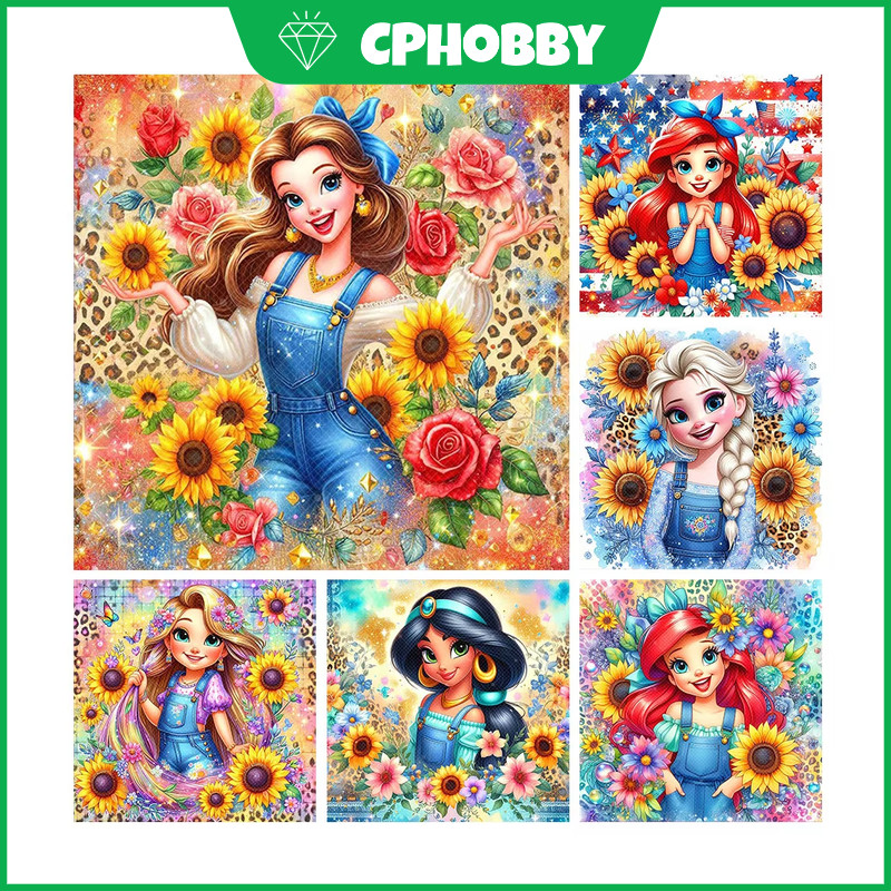 CP การ์ตูนหิมะสีขาว ดอกทานตะวัน ชุดภาพเพชรคริสตัล 5D Cross Stitch Full Diamond ตกแต่งผนังบ้าน ขนาด 30x30/40x40/50x50/60x60 ซม.