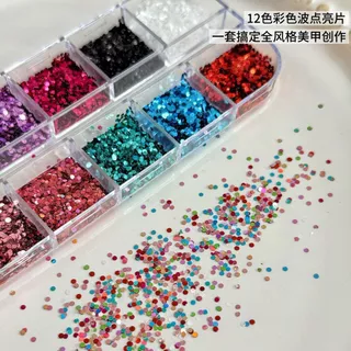 แต่งเล็บลายจุดเลื่อม 12 สีแต่งเล็บ 1 มม. ขนาดลายจุดผสมวัสดุสวมใส่อุปกรณ์ตกแต่งเล็บ