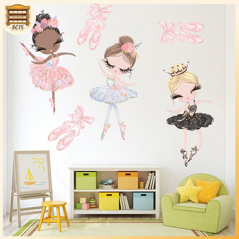 [8C15] Ballet Dancer Wall Stiers สําหรับห้องเด็กสาวการ์ตูน Wall Stiers ตกแต่งห้องนั่งเล่นห้องนอน Bag