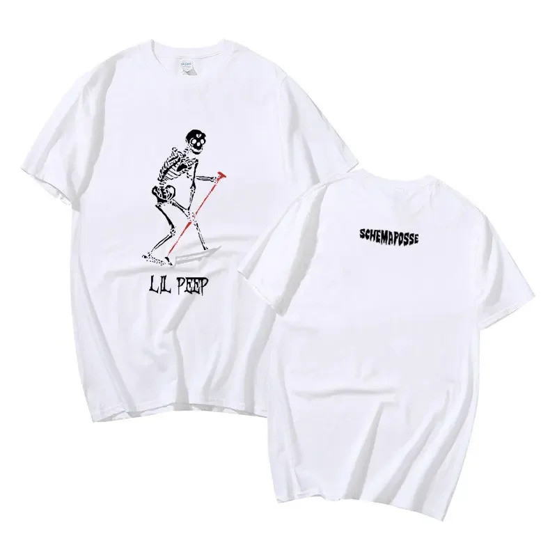 เสื้อยืดลายกราฟิกของแร็ปเปอร์ Lil Peep ลายหัวกะโหลก เสื้อยืดผู้ชายผู้หญิง สไตล์ฮิปฮอป วินเทจ ทรงโอเว