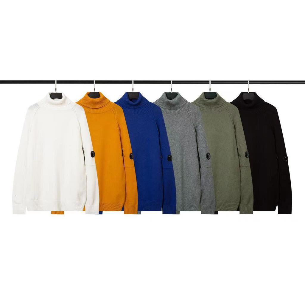N8CQ C.P.COMPANY Functional Lens Badge Knit Sweater Versatile Casual Solid Color Collar Sweater