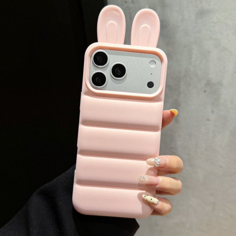 สีทึบเรียบง่าย 3D กระต่ายหู TPU เคสโทรศัพท์สําหรับ iPhone 17 16 15 14 13 Pro Max ปลอก Anti fall ฝาครอบป้องกัน ราคา ถูกที่สุด ดีลบีเคเค แกลเลอรีภาพที่ 2