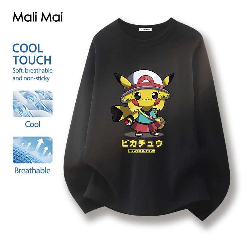 ไม่ต้องรีด ระบายอากาศได้ดี แขนยาวคอกลม Pokemon Pikachu รูปที่ 3