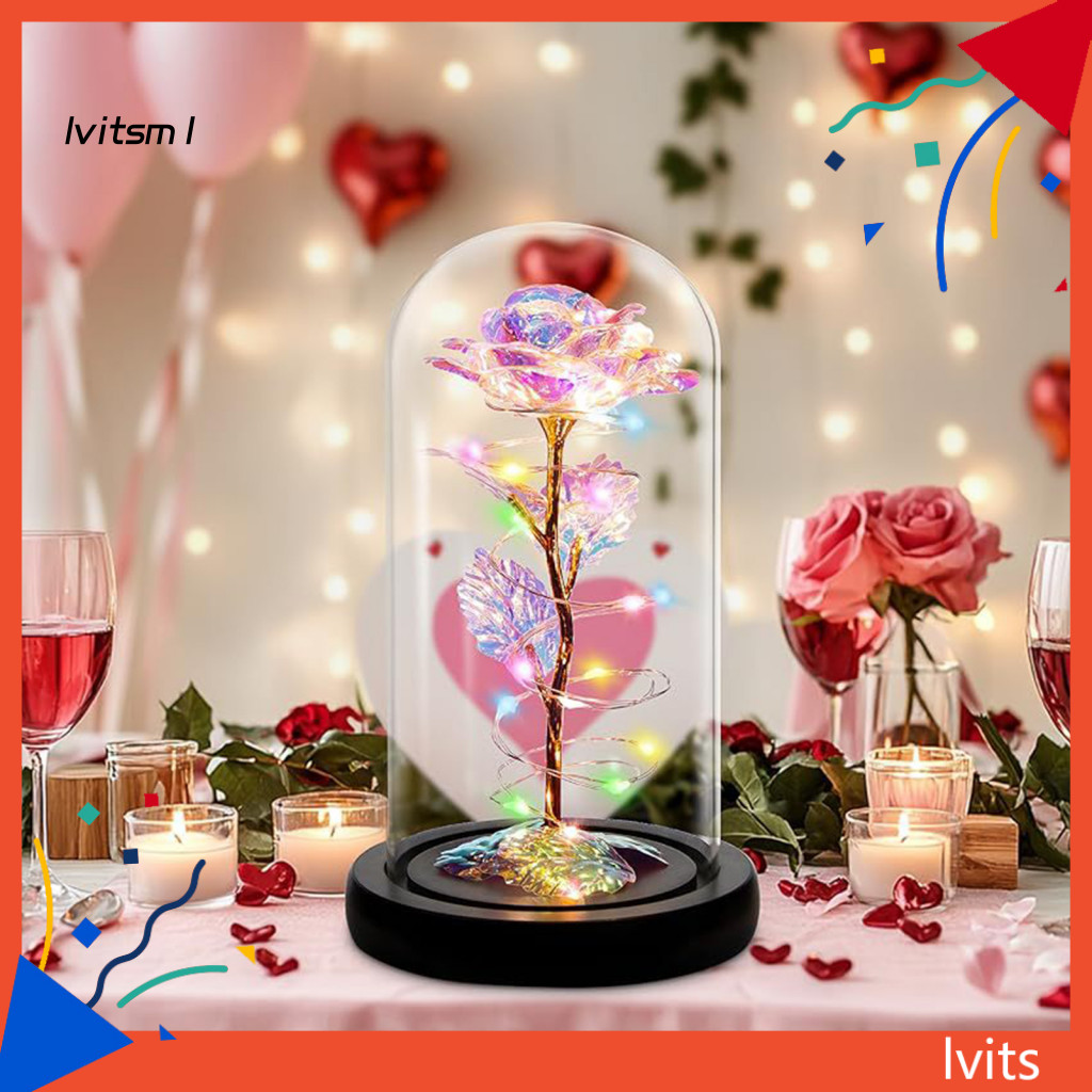 LVIT กุหลาบนิรันดร์ในโดมพร้อมไฟ LED – ดอกไม้ประดิษฐ์สําหรับแม่ภรรยาแฟนยายครบรอบวันเกิดวาเลนไทน์วันวั