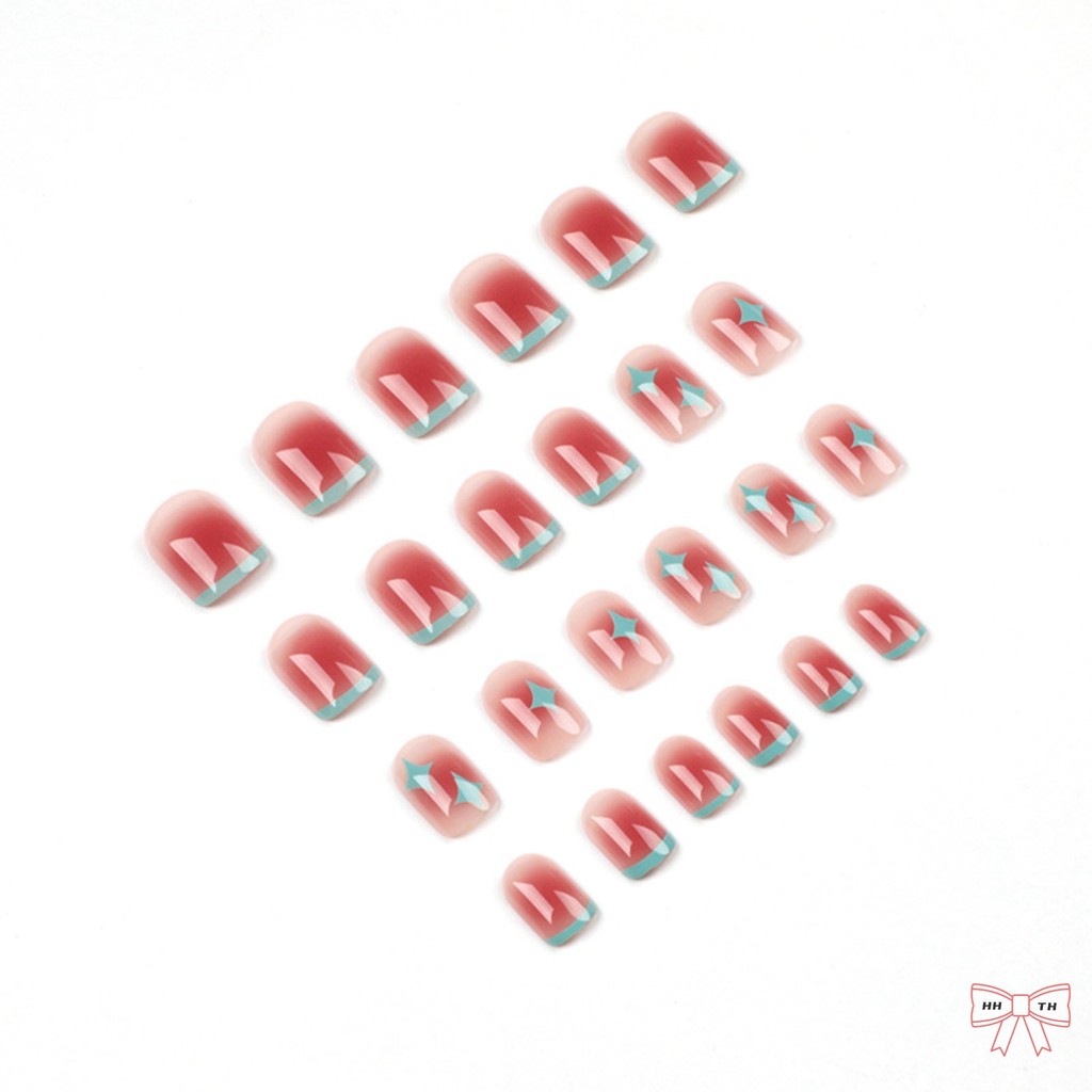 Blue Edge French Press-on Nail Long Lasting Fake Nail Nail Nail Set for Lady Beauty Nail Makeup