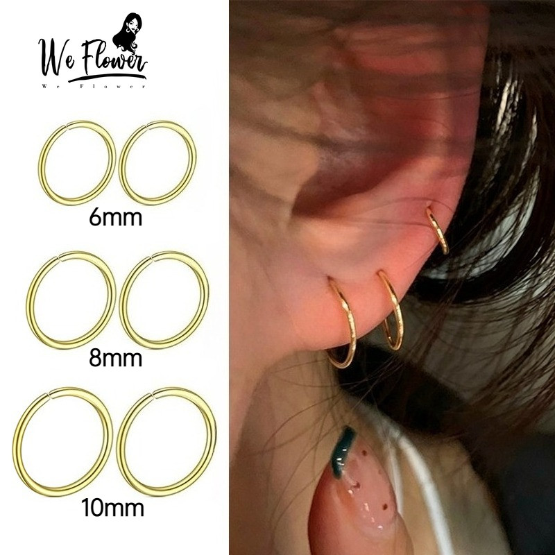 WeFlower ต่างหู_circle_pierced_hoop 14K_gold สำหรับทั้งผู้หญิงและผู้ชาย_ไม่อันตรายต่อการแพ้