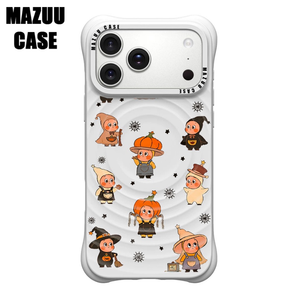 เคสไอโฟน ซิลิโคนสีขาว แม่เหล็ก กันกระแทกมุม ลายการ์ตูนฮาโลวีน Twinkle สำหรับ iPhone 17 16 15 14 13 12 11 Pro Max Plus