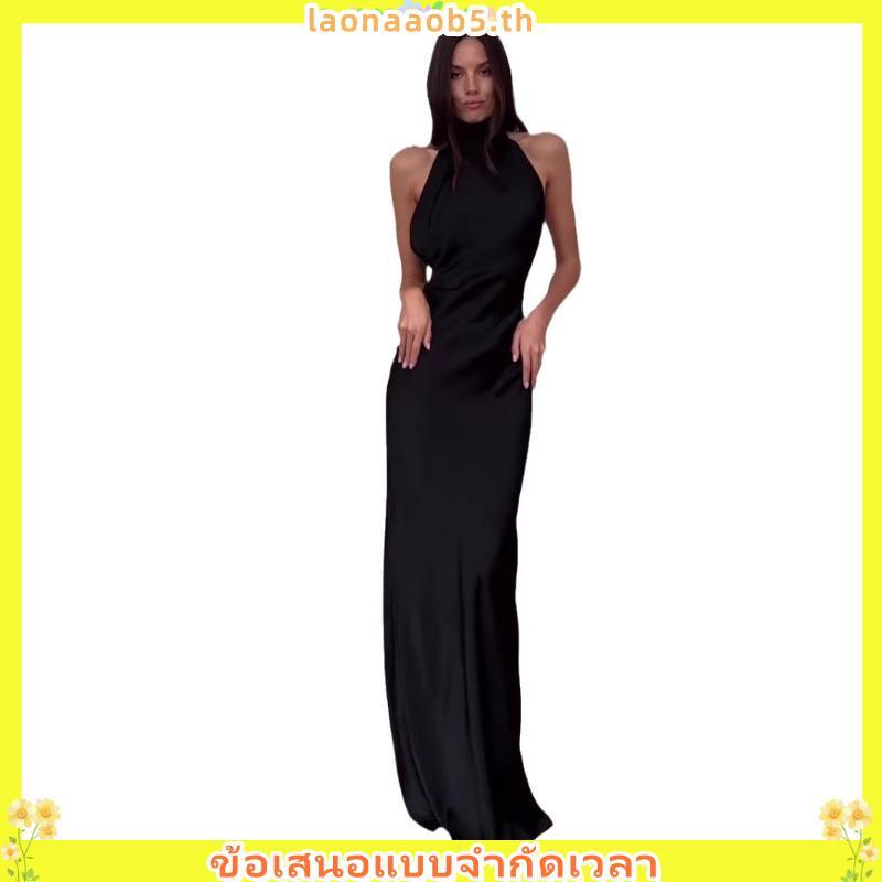 PTD466 Stella Maxi Satin Dressเดรสคล้องคอผ้าซาติน PROMTHONG (มีซับ)