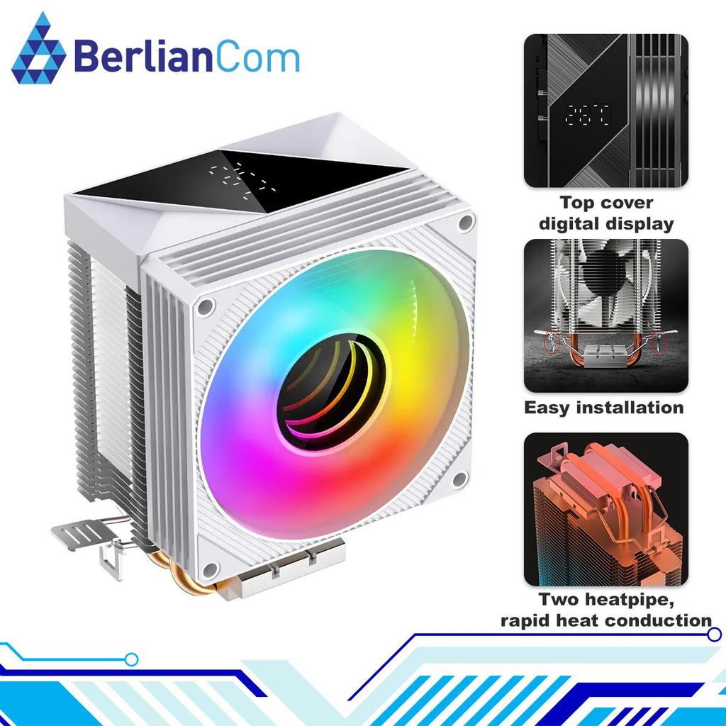 JUNGLE LEOPARD KF200-DGT DIGITAL AUTO RGB RAINBOW WHITE CPU Cooler 2 Heatpipe Intel AMD