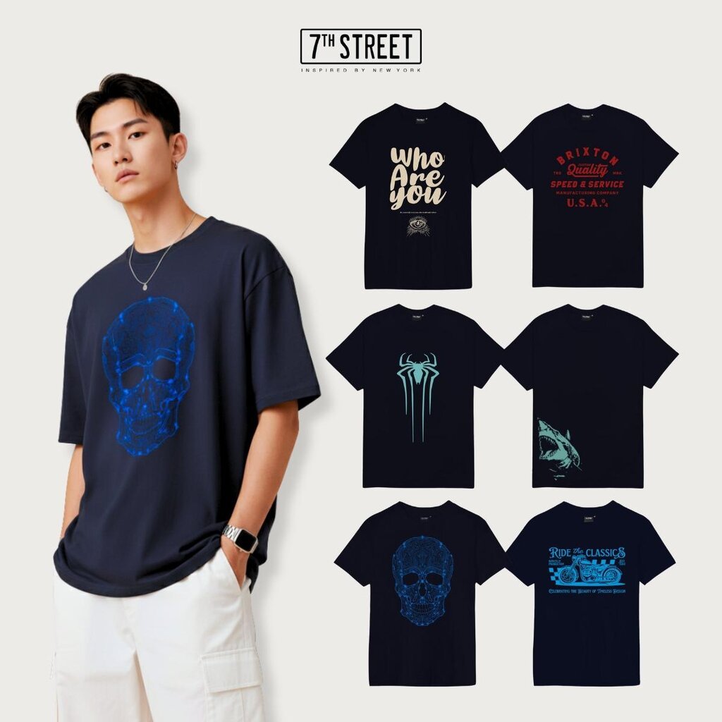 รวมลายเสื้อยืดคอกลมแขนสั้น 7ᵗʰ Street (Light) สีพีค็อกบลู สกรีนลายกราฟฟิค ทรงหลวม ไหล่ตก ไม่รัดตัว เนื้อผ้า 100% Cott...