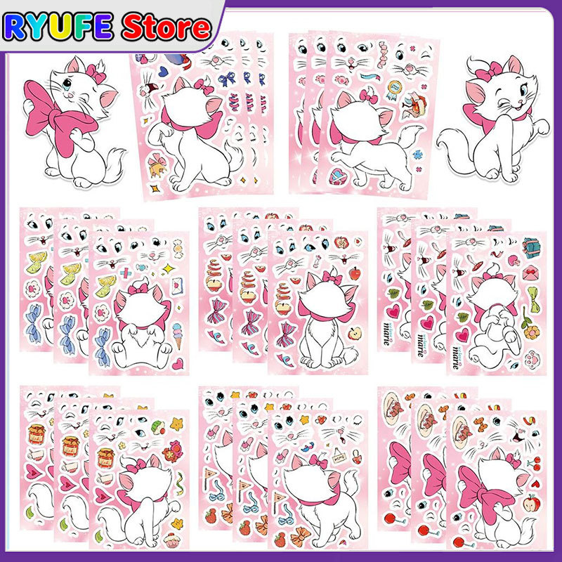 แมวสีชมพูปริศนาสติกเกอร์น่ารัก Minimalist Ins สไตล์ความงาม Kawaii ลูกแมวสนุก Handmade Collage ของเล่น
