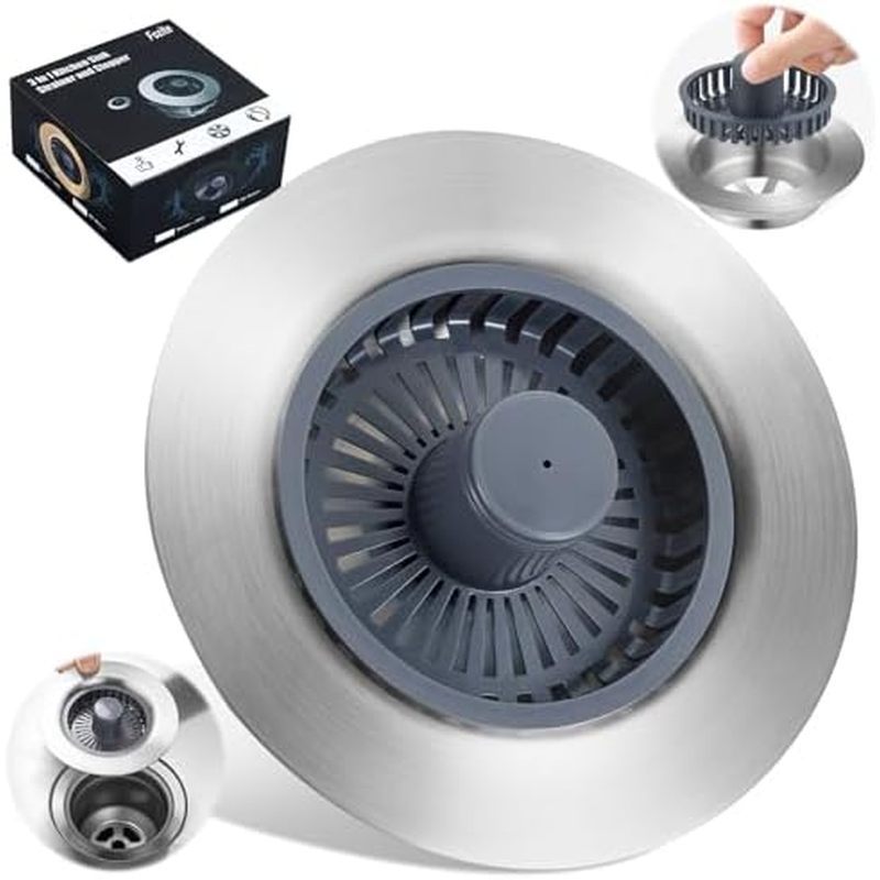 Upgraded 3-in-1 Kitchen Sink Drain Strainer, Stainless Steel Pop Up Kitchen Sink Stopper, Drain Plug