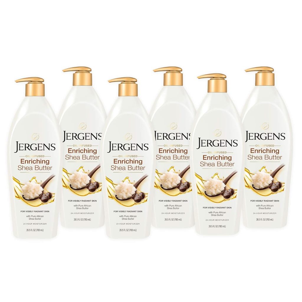 Jergens Shea Butter Deep Conditioning Moisturizer, 3X More Radiant Skin, 26.5 ออนซ์ (แพ็ค 6), พร้อมเ