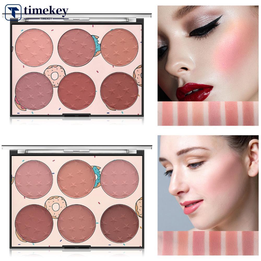 TIMEKEY แผ่นบลัชออนหกสีหัวใจสาวกันน้ํา Matte Pearl Multi-color Nude แต่งหน้า Natural Grooming Blush 