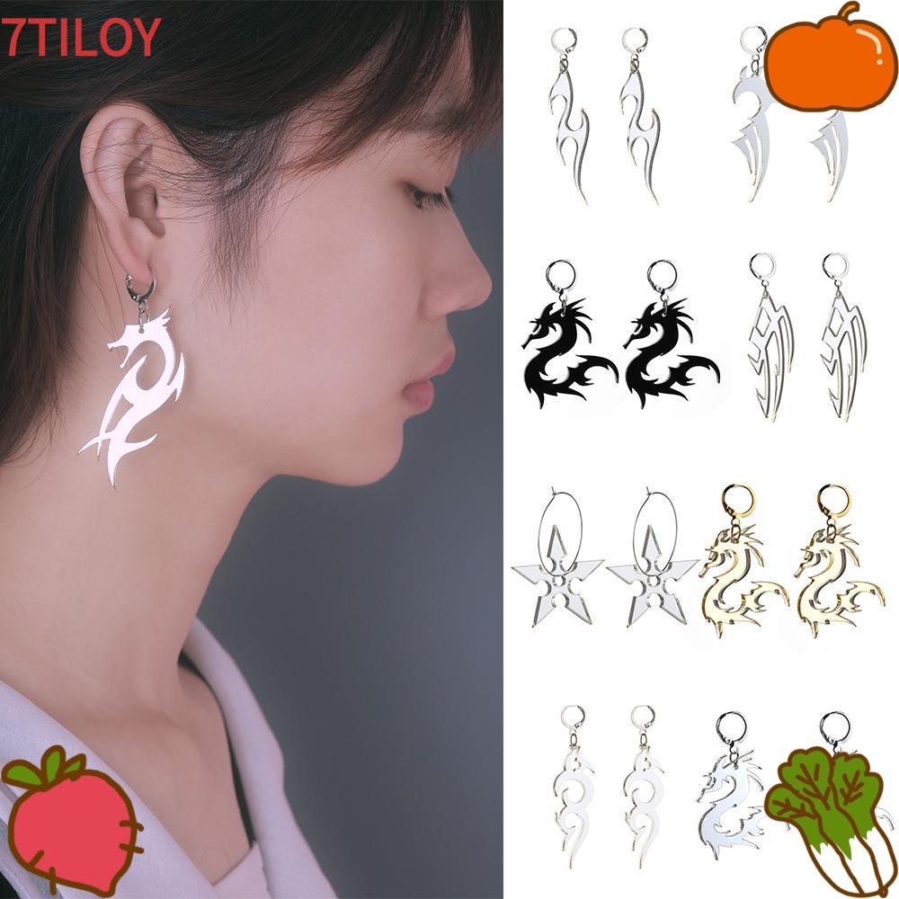 7TILOYSHOP ต่างหูมังกร Trending Party Mirror Surface Cool Chic Streetwear Jewelry Totem